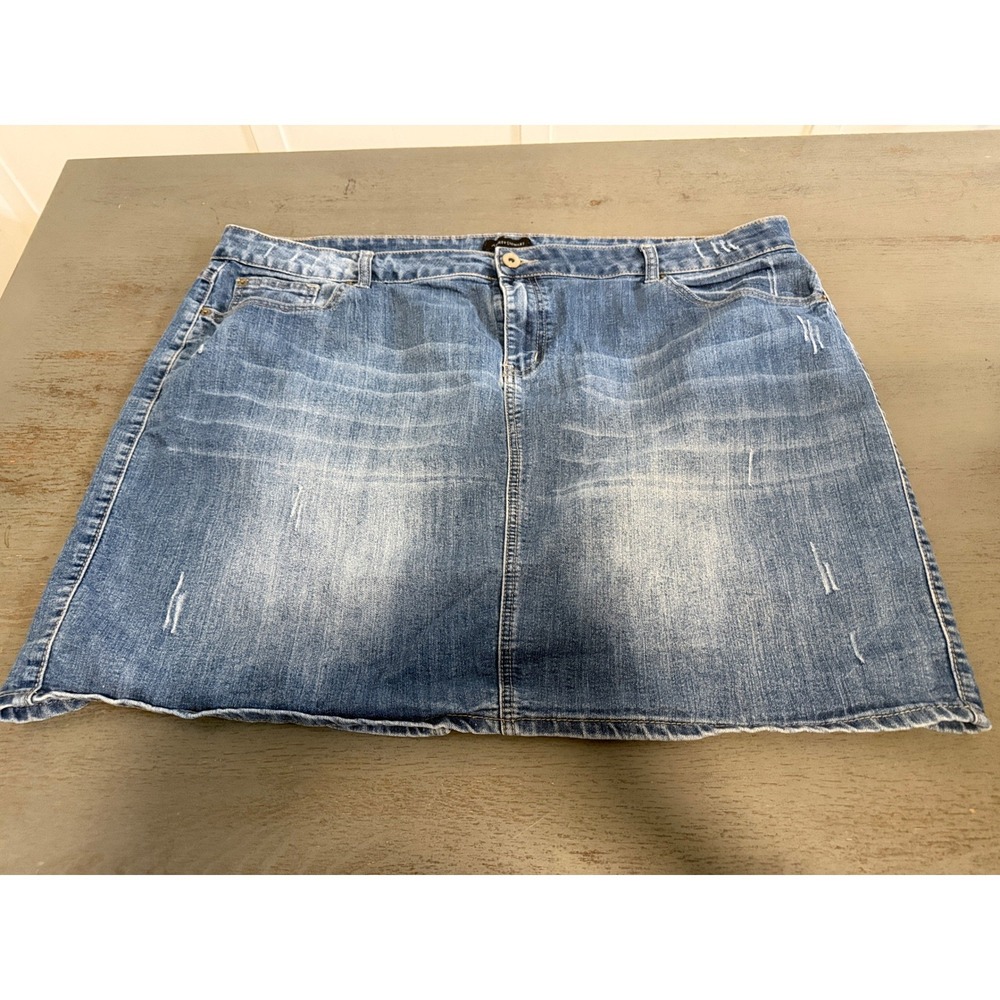 Ashley Stewart Womens Plus Size 24 Denim Mini Skirt Medium Wash Distressed Blue